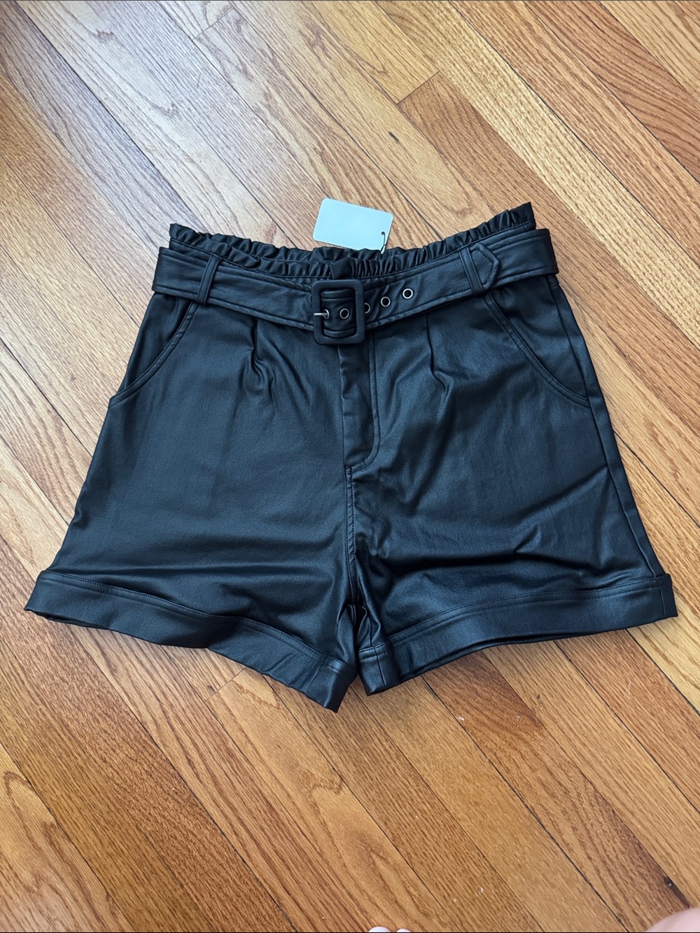 Faux Leather Black Women's Shorts